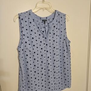 Talbots Blue and Navy Polka Dot Sleeveless Blouse